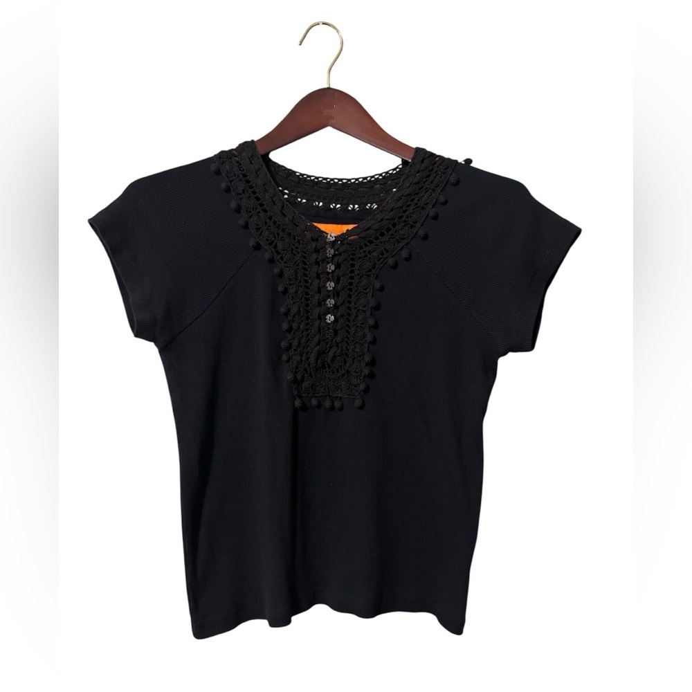 Cynthia Steffe Black Crochet Accent Blouse Size M